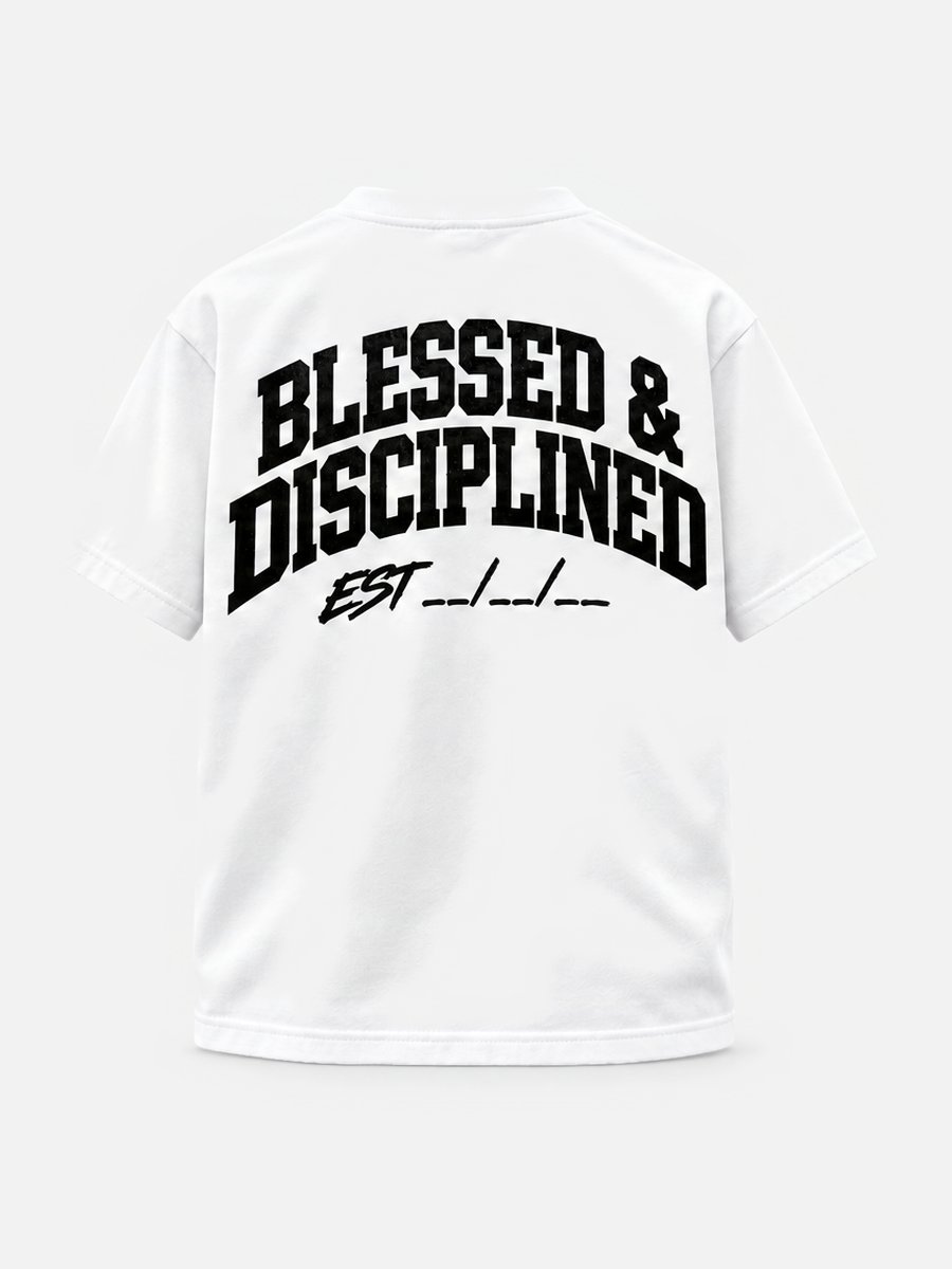 The Day One Tee in white, back print