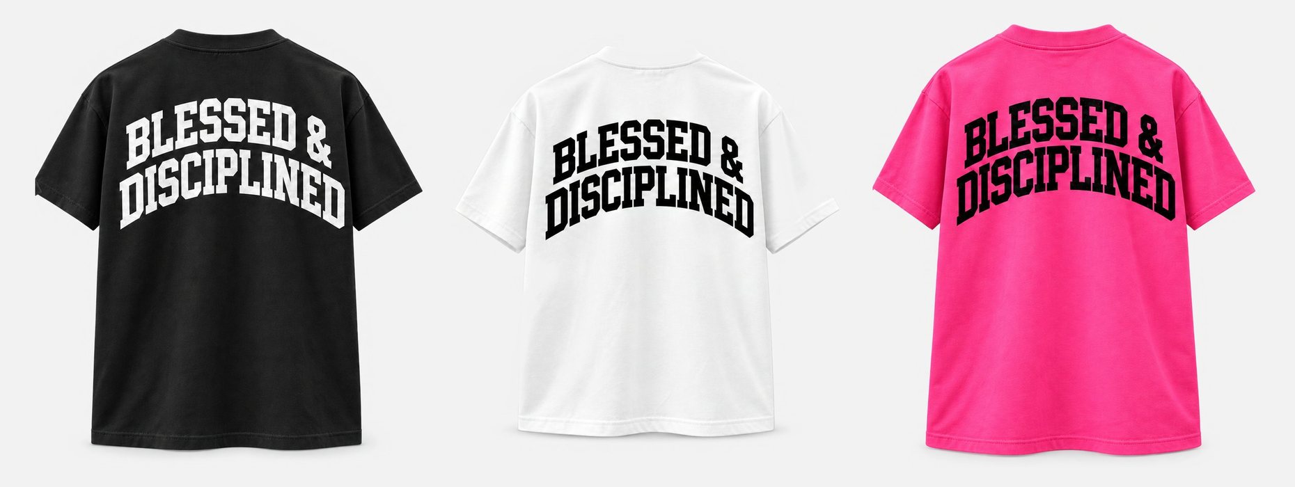 The Process Tee in black, white and hot pink, back prints
