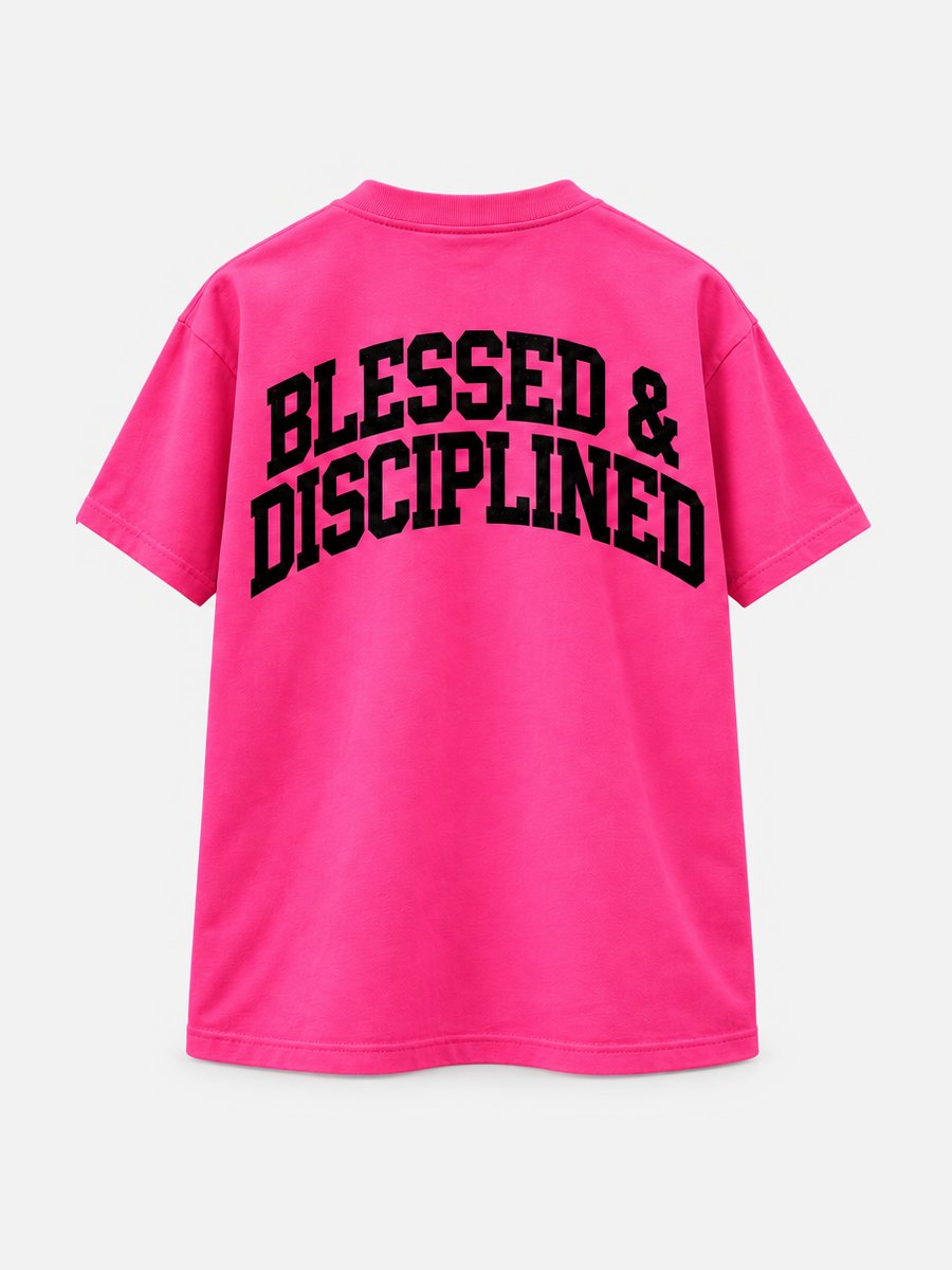 The Process Tee in hot pink, back print